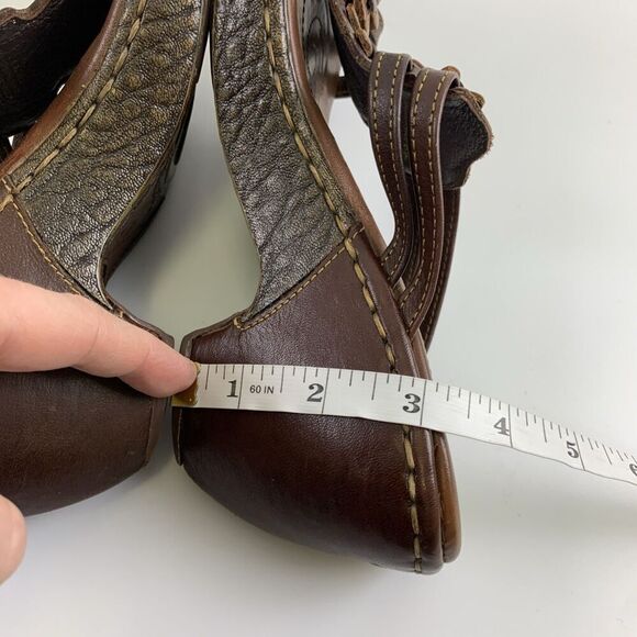 Born Brown Leather Floral Cut Out Slide Wedge Sandal Studded Heel Womens 7 - Picture 9 of 12